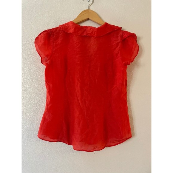 Banana Republic Silk Blend Ruffle Blouse S Small Flutter Split Sleeve Button Up - Picture 3 of 9